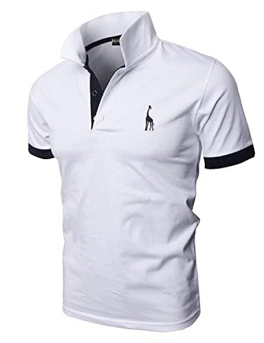 Image of KUNJLELP Men's Regular-Fit Cotton Pique Polo Shirt Short Sleeve Golf Polos,White,L
