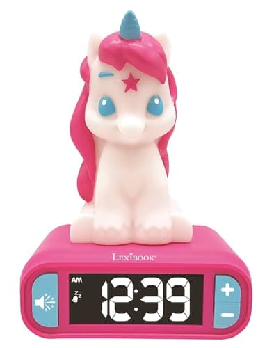 Image of LEXIBOOK, Unicorn, Nightlight alarm clock, Sounds and Melodies, LCD Backlit screen, Luminous, Snooze, Pink, RL800UNILXB
