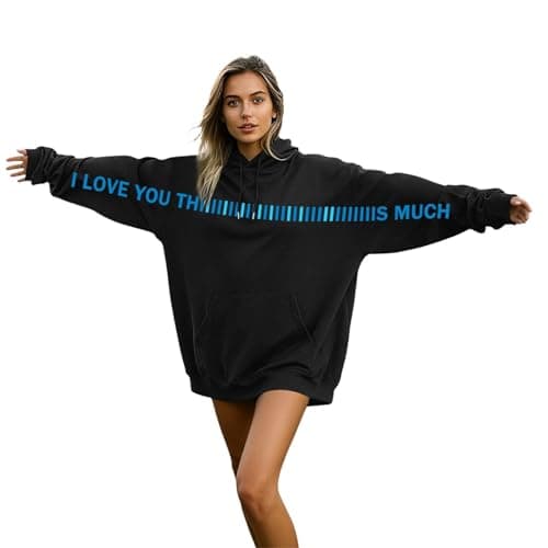 Image of YNGWDCBF I Love You This Much Hoodie Men Valentines Day Couple Sweatshirts Letter Print Oversized Long Sleeve Casual Pullover Tops Black XL
