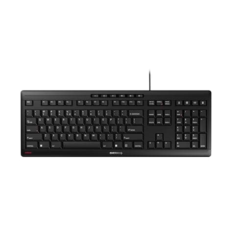 Image of CHERRY STREAM KEYBOARD, Wired Keyboard, EU Layout (QWERTY), Whisper-Quiet Keystrokes, Unique Typing Experience, Flat Design, Black