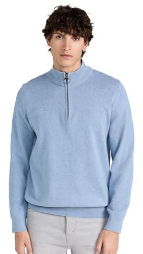 Image of Barbour Men's Cotton Half Zip Sweater Dark Chambray (UK, Alpha, XXL, Regular, Regular, Dark Chambray)