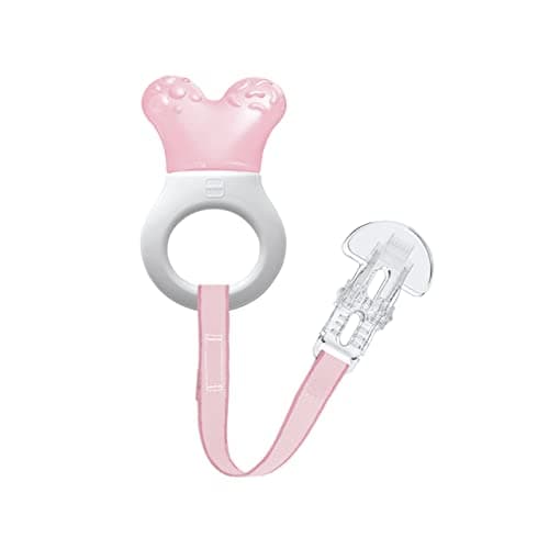 Image of MAM Cooler & Clip Cooling Teething Aid with Clip for Easy Attachment, Extra Small and Lightweight Teether for Babies, from 2+ Months, Pink