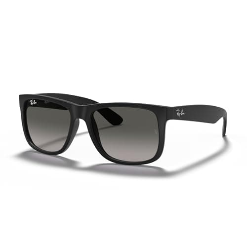 Image of Ray-Ban Rb4165 Justin Rectangular Sunglasses, Rubber Black//Light Grey Gradient Dark Grey,One Size