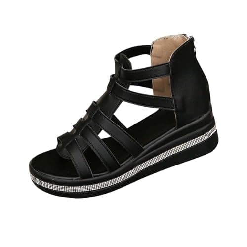 Image of Womens Platform Sandal Gladiator Wedge Sandals Open Toe Summer Shoes Zipper Traveling Roman Sandals Casual Wear Wide Fit Leather Sandal Hiking Walking Shoes for Outdoor Sports