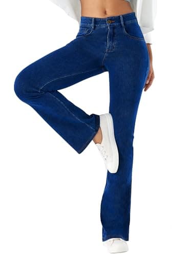Image of LaiEr Women's High Stretch Yoga Jeans,Skinny and Hip Lifting Zipper Pocket Fitness,Soft and Comfortable Micro Bootcut Pants Suitable for Sports and Fitness Yoga Exercise.(Dark BlueM)