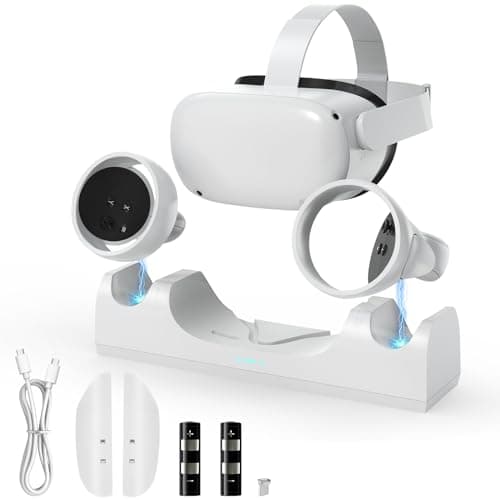 Image of Aceshop Charging Dock for Quest 2, VR Charging Station for Oculus/Meta Quest 2 Magnetic Charging Stand for VR Headset and Touch Controllers, LED Indicator, 2 Rechargeable Batteries and Type-C Charger