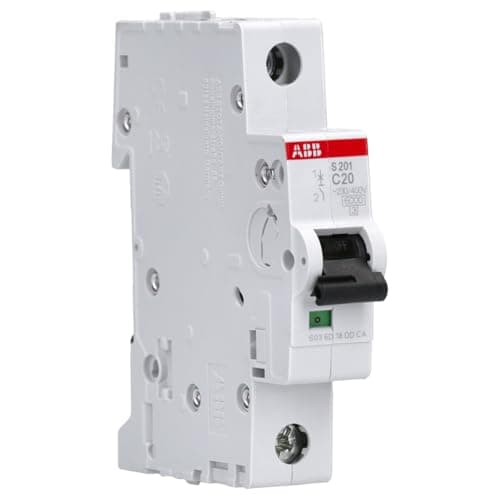 Image of ABB S201-C20 Miniature Circuit Breaker, 1 Pole, Type C, 6/10kA Breaking Capacity, 20 Amp Current (2CDS251001R0204)