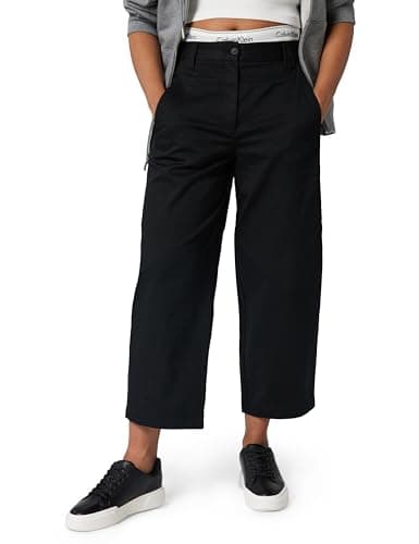 Image of Calvin Klein Jeans Women's Stretch Cotton Twill Barrel Leg LV044D662G Casual Pants, Black (Black), M