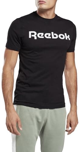 Image of Reebok Men's Graphic Series Linear Logo T Shirt, Black/White, S UK