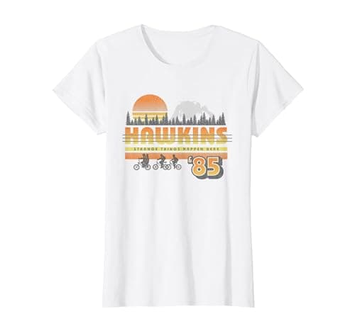 Image of Stranger Things Hawkins Retro 85 T-Shirt, Women, White, Small