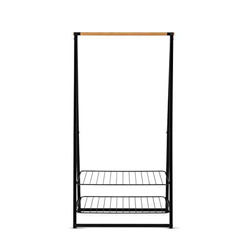Image of Brabantia - Linn Clothes Rack, Large - Multi-functional Hanging space - Airing or Drying Shelves - Hangs up to 28 Items - Stable Space Saver - Non-slip Base - Free Standing - Easy to Assemble - Black