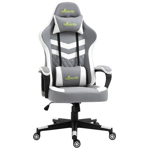 Image of Vinsetto Gaming Chair, Computer Desk Chair with Lumbar Support, Faux Leather Racing Chair with Headrest and Swivel Wheels for Home Office, Grey White