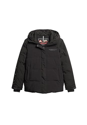 Image of Superdry City Padded Hooded Wind Parka Jacket for Women, Black/White, UK 6