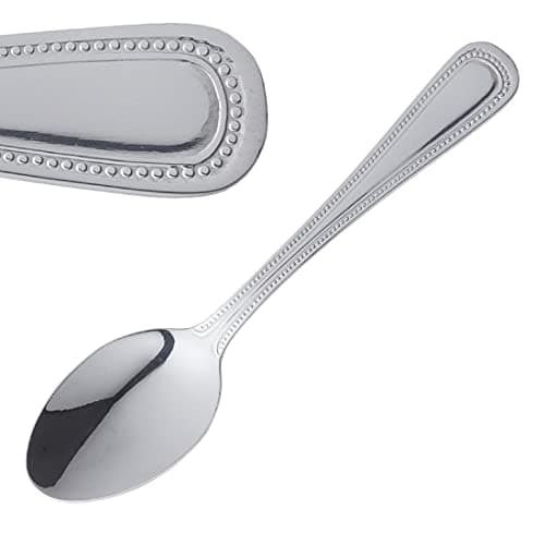 Image of Olympia Bead Stainless Steel Teaspoons (Pack of 12), Silver, 140(L)mm, Teaspoon Set, High Polished 18/0 Stainless Steel, Beaded Border Solid Handle Design, Commercial & Home Use, C130