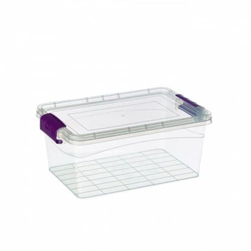 Image of Generic Plastic Storage Box with Lid Handles, Clear, Stackable, 7.5L, (L)34.5cm x (H)15cm x (W)22.5cm, Food Storage Container