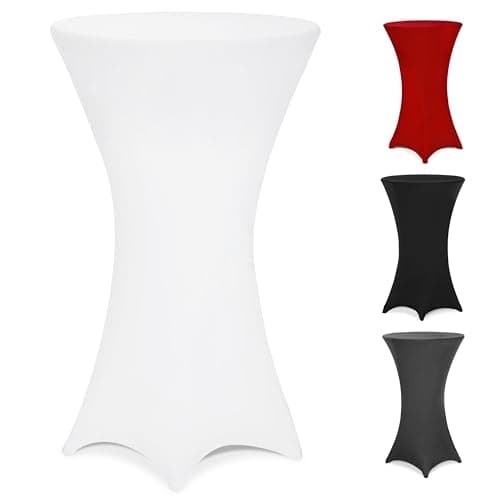 Image of Deuba® Bar Table Stretch Slip Cover for 60-65cm Diameter Bistro Tables | 120cm Height | 30°C Washable Easy Care Fabric | Reinforced Feet | Ideal for Weddings, Parties, Events | White