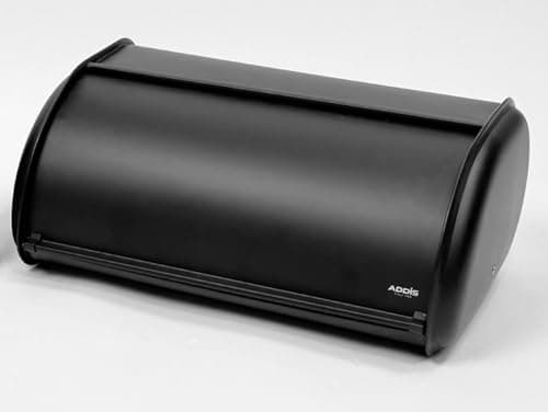 Image of Addis Kitchen Bread Bin Metal Storage Box with Full Roll Front Opening, All Black finish
