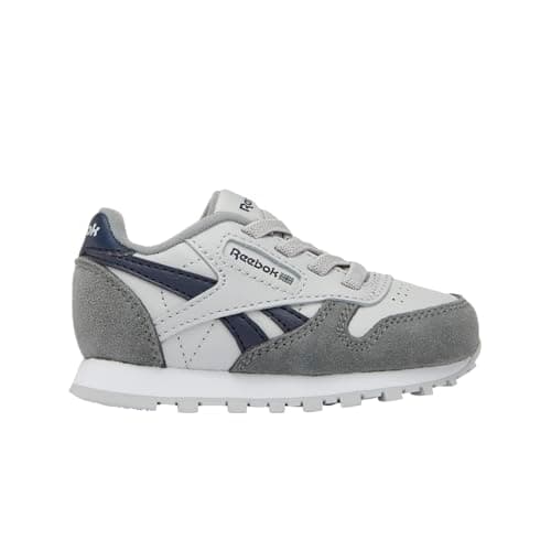 Image of Reebok Unisex Baby Classic Leather Sneaker, Grey4 Grey1 Vectornavy, 6.5 UK Child