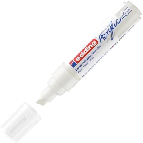 Image of edding 5000 acrylic marker broad - white - 1 waterproof acrylic paint marker - chisel tip 5-10 mm - acrylic paint pens for drawing on canvas, art paper and wood - acrylic markers for pebbles