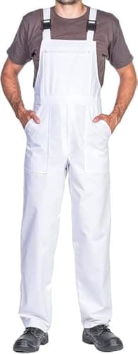 Image of Work Bib and Brace Overalls, Overalls Men, Bib and Brace Dungarees Mens, Made in EU, Mazalat Protective Coverall, S -3XL Size - Made in EU - Work Trousers for Man, Lots of Colors, White, L