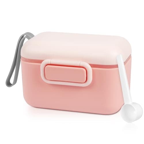 Image of Aolso Milk Powder Dispenser, 400ml Pot Formula Dispenser, Milk Powder Dispenser Pot with Sealed Silicone Ring Cover and Spoon, Milk Powder Storage Container for Travel Outdoor (Pink)