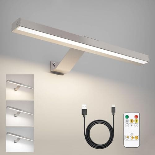 Image of HARPER LIVING Picture Light for Wall Brushed Nickel, 5000mAh Battery Operated Wall Lights with Remote, Magnetic Rechargeable Lamp Dimmable & 3 Color Temps, Display Lamp for Dartboard Frame Gallery
