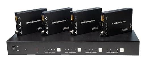 Image of FOURKAY 4x4 4K over CAT 6/7 Ethernet Matrix Switch with 4 PoE Receivers and 4 Mirrored HDMI Outputs. 4K to 1080p Downscaling options. Matrixed IR.