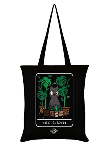 Image of Spooky Cat Tarot The Hermit Tote Bag Black 38x42Centimeters