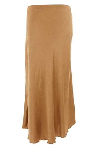 Image of TEXTURE Ladies Women Italian Plain Elasticated Waist Bias Cut Long Midi Silk Satin Skirt One Size (UK, Alpha, One Size, Regular, Regular, Champagne)