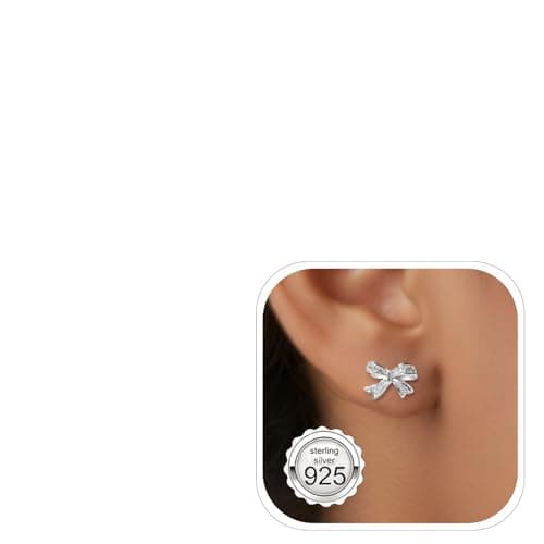 Image of Tiny Bow Stud Earrings, 1 Pair Solid 925 Sterling Silver CZ Bowknot Stud Earrings for Women Teens, Hypoallergenic Cartilage Helix Earring Piercing Jewelry