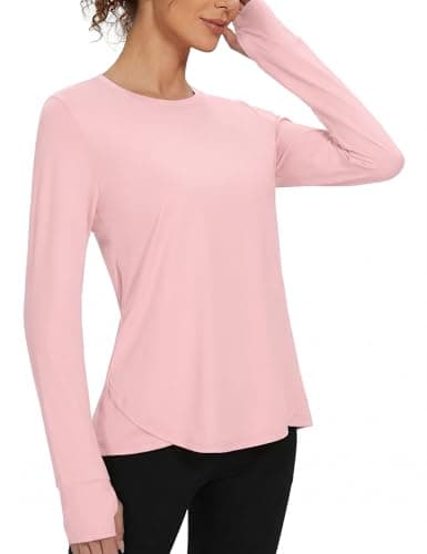 Image of Gyabnw Gym Tops for Women UK Long Sleeve Crew Neck Activewear Quick Dry for Yoga Running Fitness Tops Pink