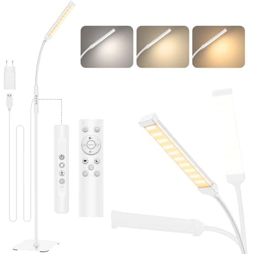 Image of Mojimdo LED Floor Lamp with Remote, Touch Control Bright Floor Lamps, Dimmable 3 Color Modes&10 Brightness Standing Lamp, Flexible Arm Reading Lamp for Living Room Bedroom Office-USB Adapter Included