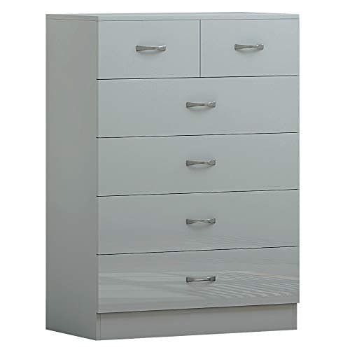Image of FWStyle Contemporary 6 Drawer Chest of Drawers Grey High Gloss with Matt Grey Frame, Large Bedroom Storage Furniture with Deep Drawers and Metal Handles W70 x H100 x D40cm