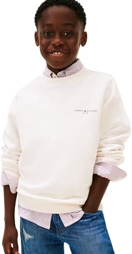 Image of Tommy Hilfiger Unisex MINI CORP C-NECK SWEATSHIRT KS0KS00665 Pullover Sweatshirt, WHITE (Ancient White), 14 Years