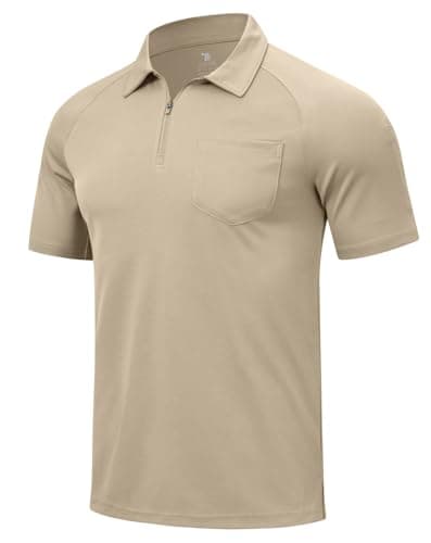 Image of YSENTO Mens Polo Shirts Short Sleeve Breathable Quick Dry 1/4 Zip Golf Polo Shirts Outdoor Tennis Work Polos(Khaki,M)