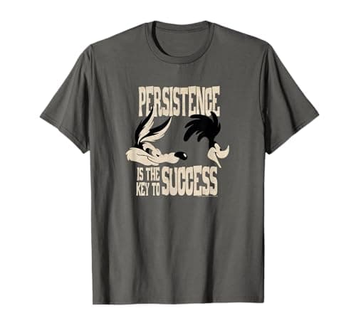Image of LOONEY TUNES Persistence T-Shirt - Men's, Women's, Unisex Kids - Grey - Cartoon - Classic Fit - Short Sleeve - Small - Crew Neck - Classic - Retro - Birthday - Machine Wash