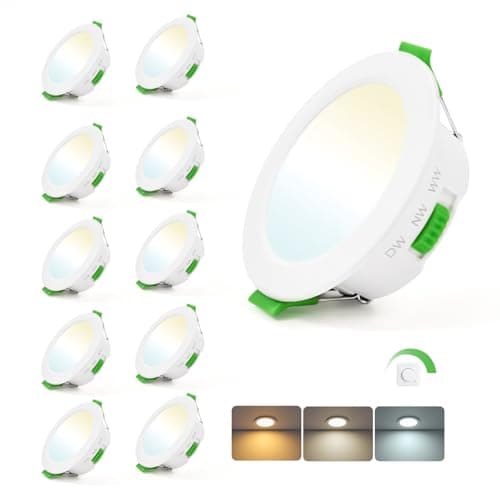 Image of Leselux LED Recessed Ceiling Lights Dimmable, 5W Downlights for Ceiling Warm White 3000K Neutral White 4000K Cool White 6000K, Cut Ø65-80mm, IP44 Ultra Slim Spotlights for Bathroom Bedroom, 10 Pack