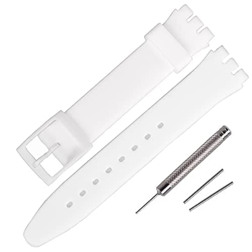 Image of Rihahisy Silicone Rubber Watch Strap/Watch Band Replacement for Swatch (20mm, White)