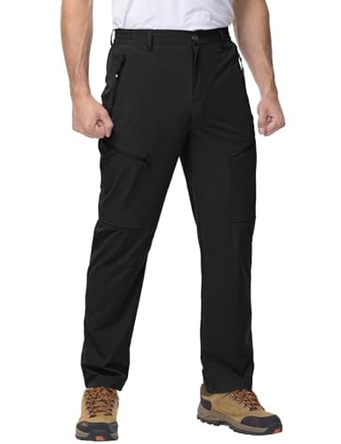 Image of Rdruko Men's Hiking Trousers Walking Outdoor Trousers Lightweight Quick Dry Water Stretch Pants with 5 Pockets Resistant Stret Black 36