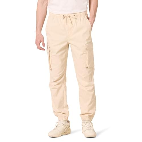 Image of Amazon Essentials Men's Drawstring-Waist Regular-Fit Cargo Joggers, Light Beige, L