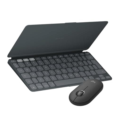 Image of Logitech KEYS-TO-GO 2 portable Bluetooth keyboard + Pebble Mouse 2 M350s Bluetooth Mouse, lightweight, wireless keyboard, mouse combo designed for iOS, iPadOS - iPhone/iPad/Mac, QWERTY UK - Graphite