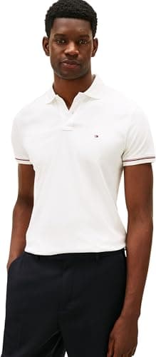 Image of Tommy Hilfiger Men Liquid Cotton RWB Cuff Slim Polo MW0MW41612 S/S Polo, White, M