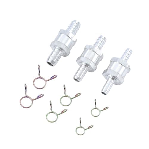 Image of TOPWAY One Way Aluminium Fuel Valve 8mm 10mm 12mm Set of 3 Non Return Fuel Check Valve with Hose Clamps, for Petrol Diesel Oil Water Car Auto Carburettor Low Pressure Systems
