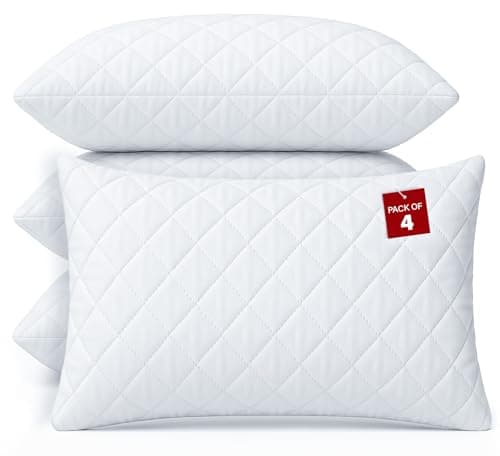 Image of Lakhmaali Pillow Protectors Pack 4 – Standard Size 50x75cm, Premium Quilted Design, Zippered Closure, Breathable 100% Microfiber with Hollow Fiber Filling, Washable Pillow Covers for Home & Hotel Use