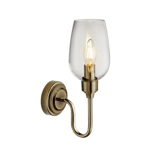 Image of Merano Livorno Batten Wall Lamp in Antique Brass Plate with Clear Glass - 6W Dimmable E14 Indoor Modern Lighting - H33.5 x W11 cm