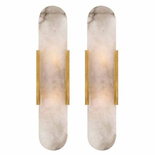 Image of TRIVIDHA Modern Marble Wall Lamps Set Of Two Creative Design Art Wall Light Bathroom Vanity Wall Sconce Lighting Alabaster Wall Lamps For Living Room Bedside Corridor Balcony