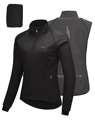 Image of 33,000ft Women's Cycling Jacket Waterproof Breathable Running Jacket Women High Visibility Reflective Cycling Vest with Removable Sleeves Black M