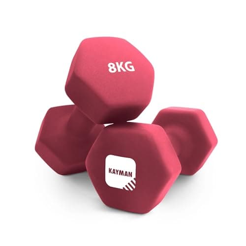 Image of KAYMAN Neoprene Dumbbells with Free Poster – Weight Set for Home Gym | Fitness Training Equipment | Anti-Slip Grip Material | Comes with Workout Guide | Pair of 1kg 2kg 3kg 4kg 5kg 6kg 8kg 10kg (8)