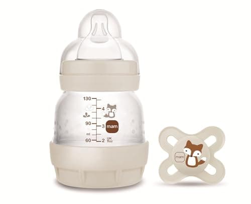 Image of MAM Anti-Colic Bottle + Start Dummy A112 Innovative Anti-Colic System Patented with Teat 0 Made of SkinSoftTM Ultra-Soft Silicone for Babies from 0 Months, 130 ml, Neutral - 1 Pack