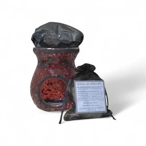 Image of Wax melt and wax melt/oil crackle effect iredesent burner gift set or starter pack, small and large burners. (Red, Small)